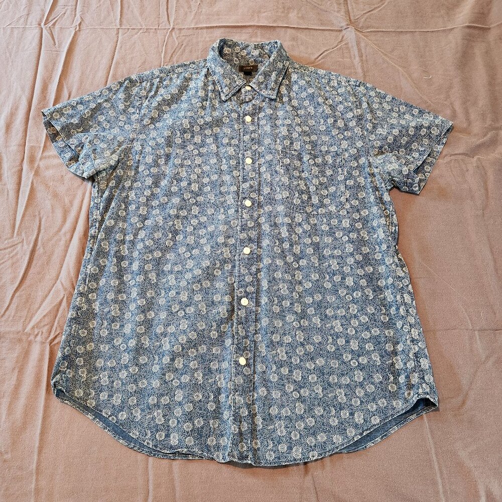Men's J Crew Blue Floral Short Sleeve Button Down Shirt, Size M